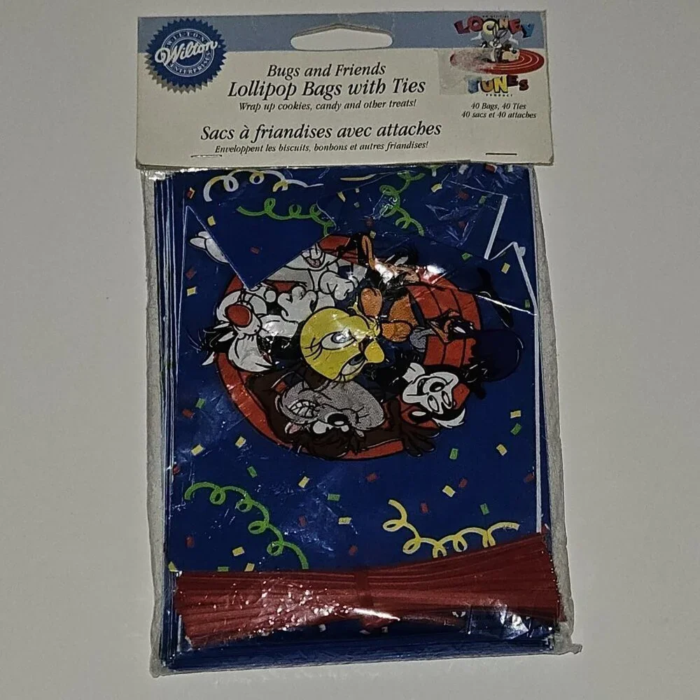VTG NOS Looney Tunes Party Favor Treat Bags Ties (40 pk) Wilton Bugs Taz Daffy